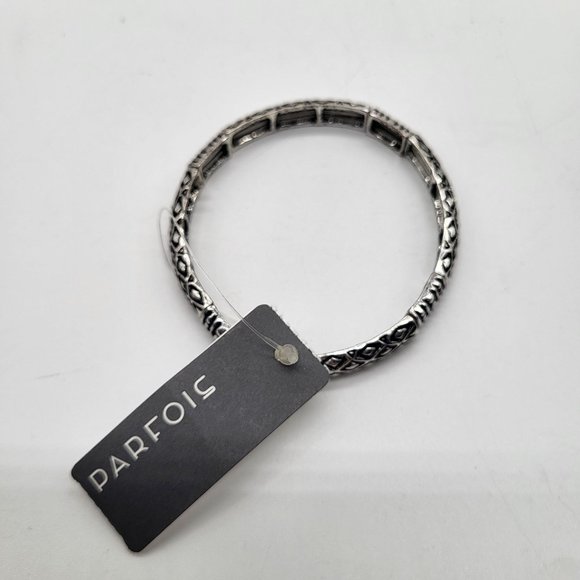 Parfois Zinc Stretch Bracelet Black Silver Tone Geometric Diamond Shape - Picture 1 of 11